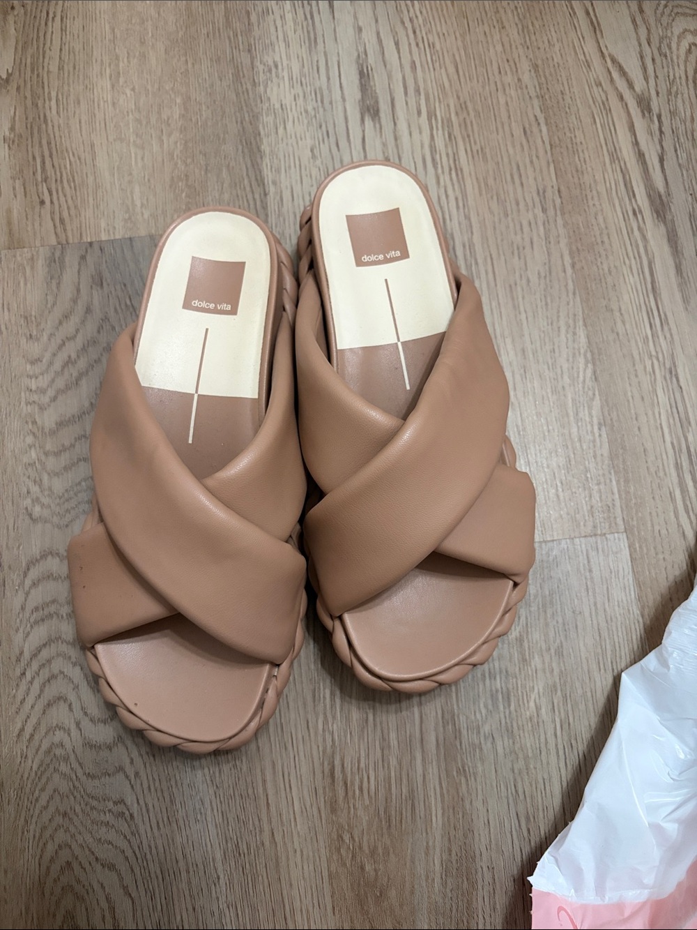 Dolce Vita Tan Braided Crisscross Slide Mules